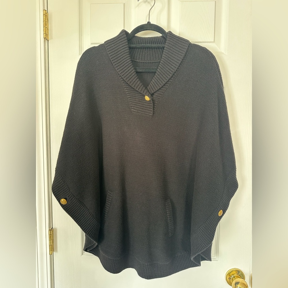 Ralph Lauren Black Sweater Knit Poncho Sweater Size Large - Picture 2 of 9